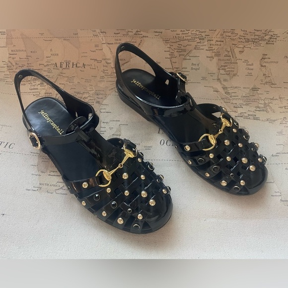 Jeffrey Campbell Shoes - Jeffrey Campbell Jellin Black Fisherman Jelly Sandals Gold Bling Size 42 | 9.5